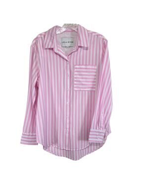 Lola River Womens Pink Stripe Button Front Causal Long Sleeve Shirt Blouse Small